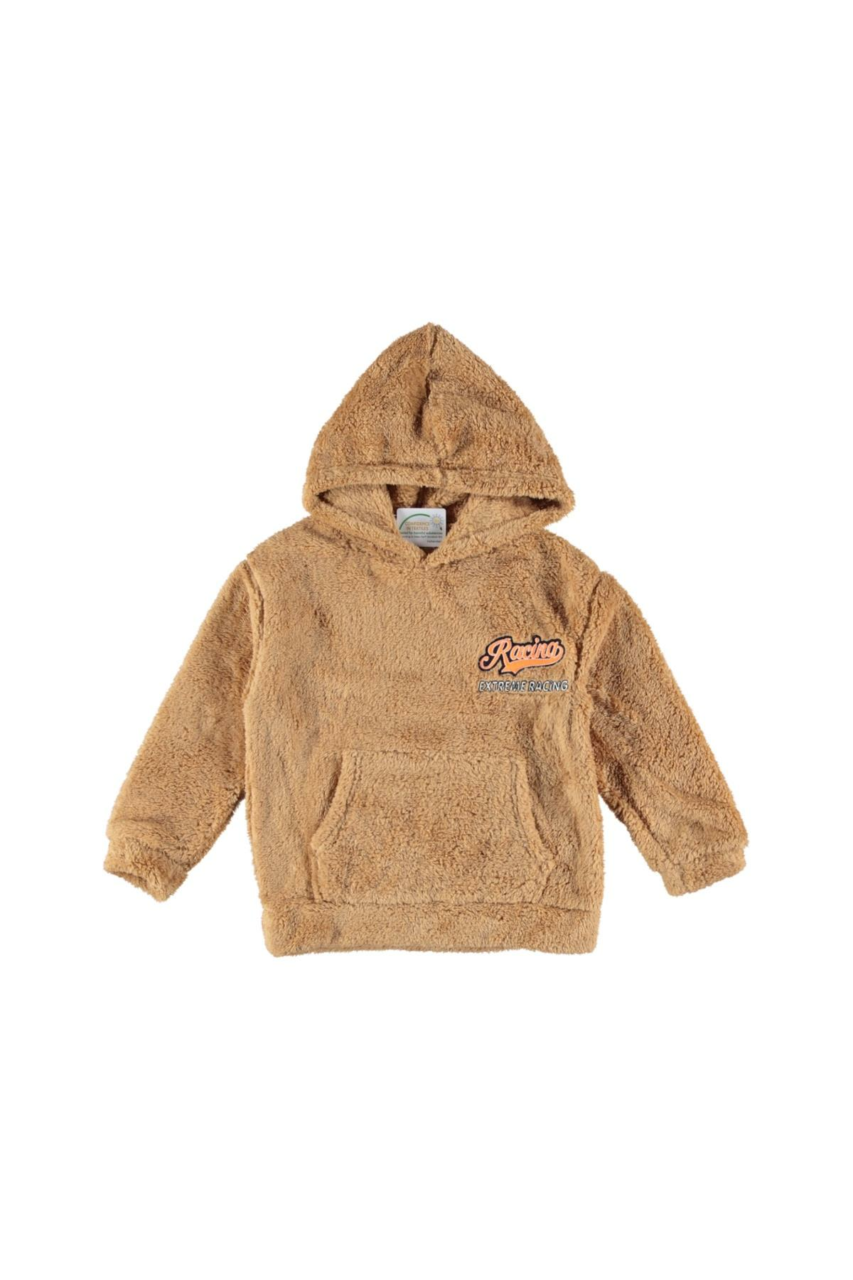 Pundikids Erkek Çocuk Kapüşonlu Peluş Sweath KAHVERENGİ - 9 - 10 Yaş