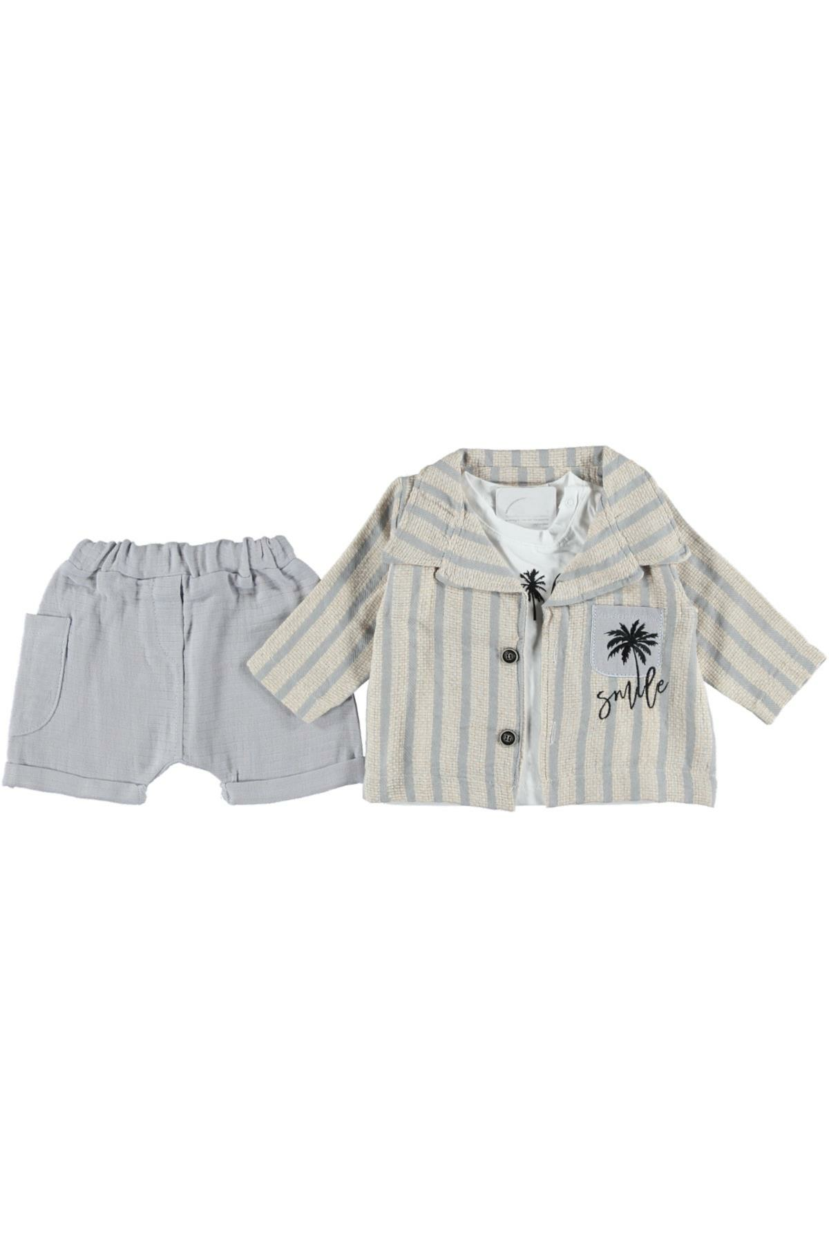 Pundikids Erkek Çocuk Müslin Kumaş Ceketli Takım Bej - 1 Yaş