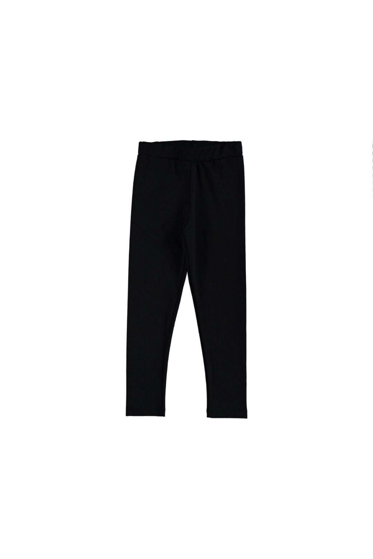 Pundikids Kız Çocuk Fitilli Görünümlü Tayt Siyah - 7 - 8 Yaş