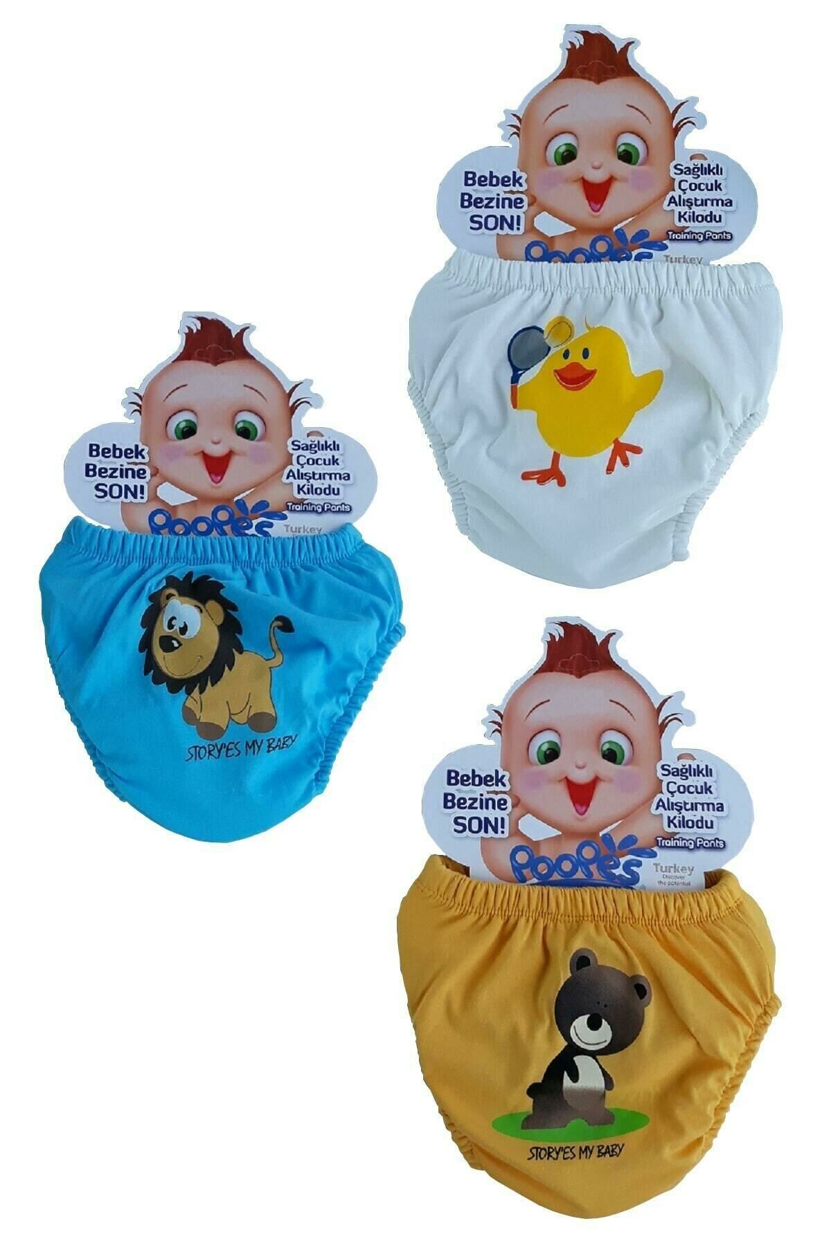 Pundikids Hayvan Desenli 3'lü Alıştırma Külodu RENKLİ - 3 Yaş