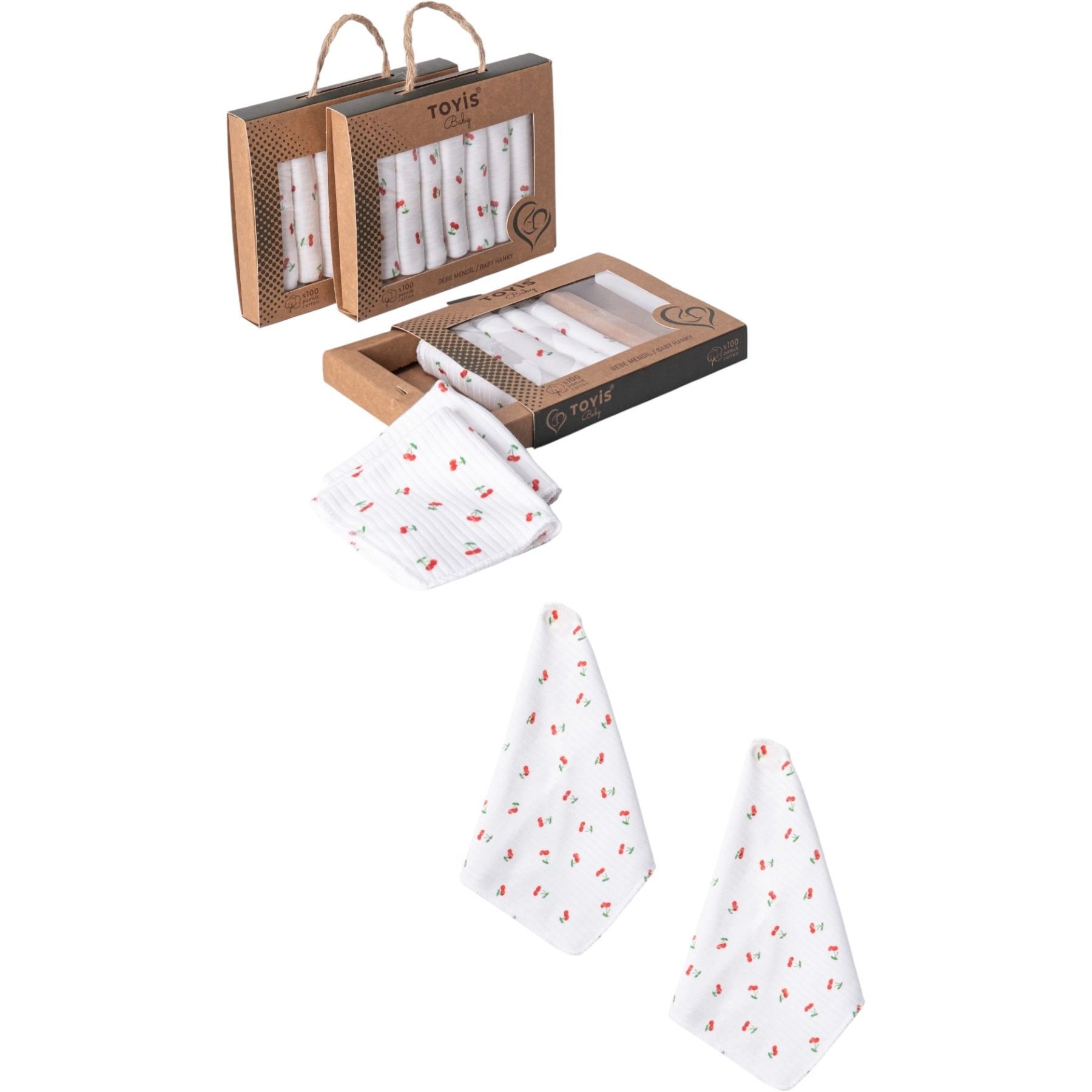 LÜX PENYE MENDİL KİRAZ DESENLİ 7'Lİ SET